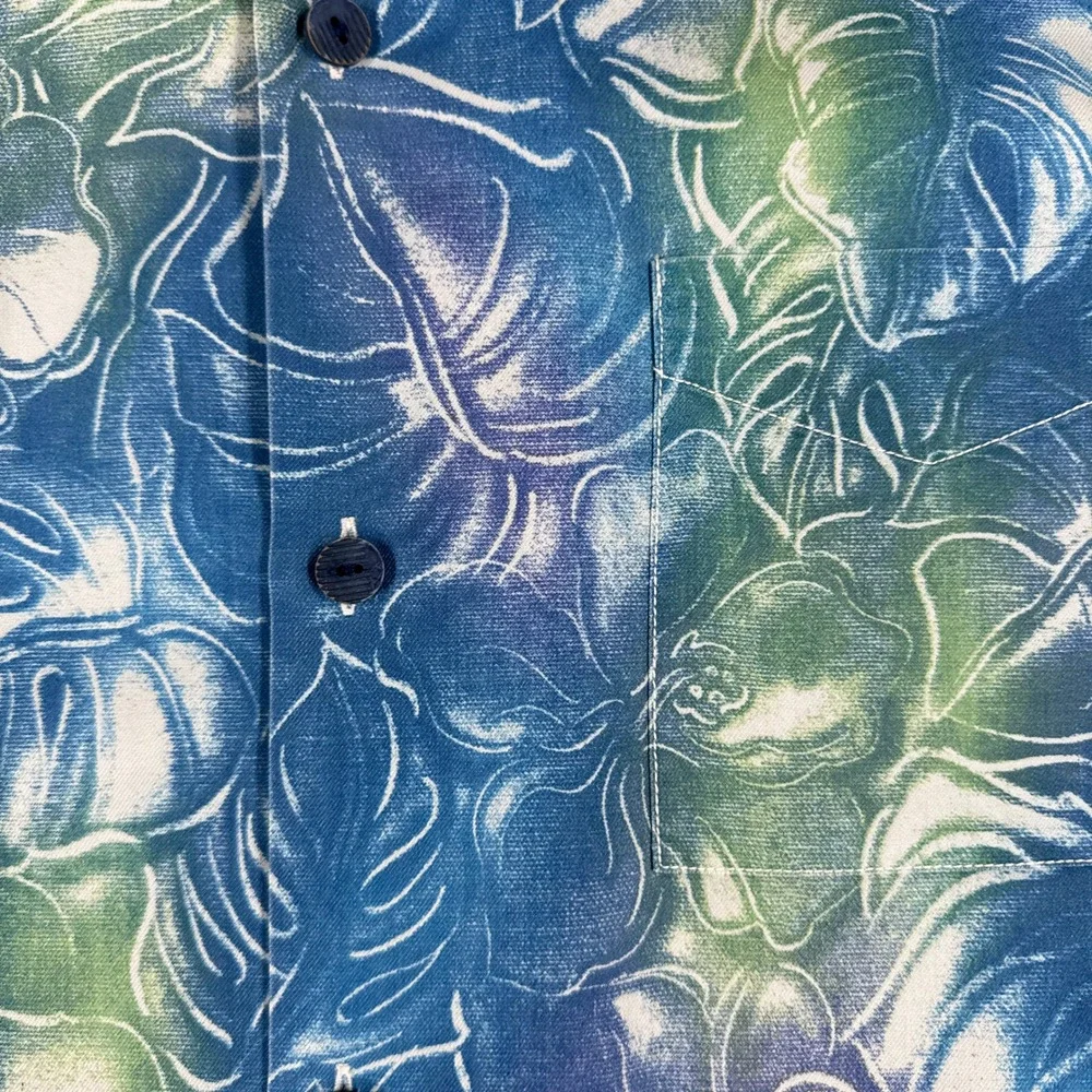 Tommy Bahama Mens Large IslandZone Silk Blend Blue Green Tropical Floral Shirt